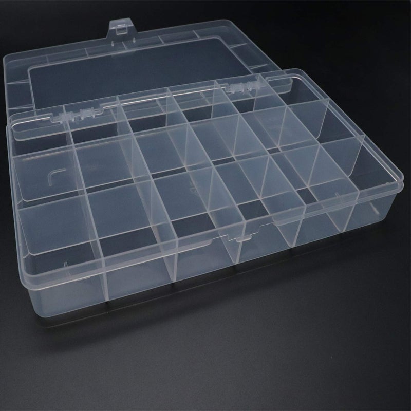 Xiaoyztan Clear Plastic Organizer, 18 Fixed Grids, Jewelry Box Bead Storage Container for Small Parts, Fishing Tackle, DIY Crafts, and Earrings, Overall 8 x 4.7 x 1.3 Inch, 2Pcs - Image 3